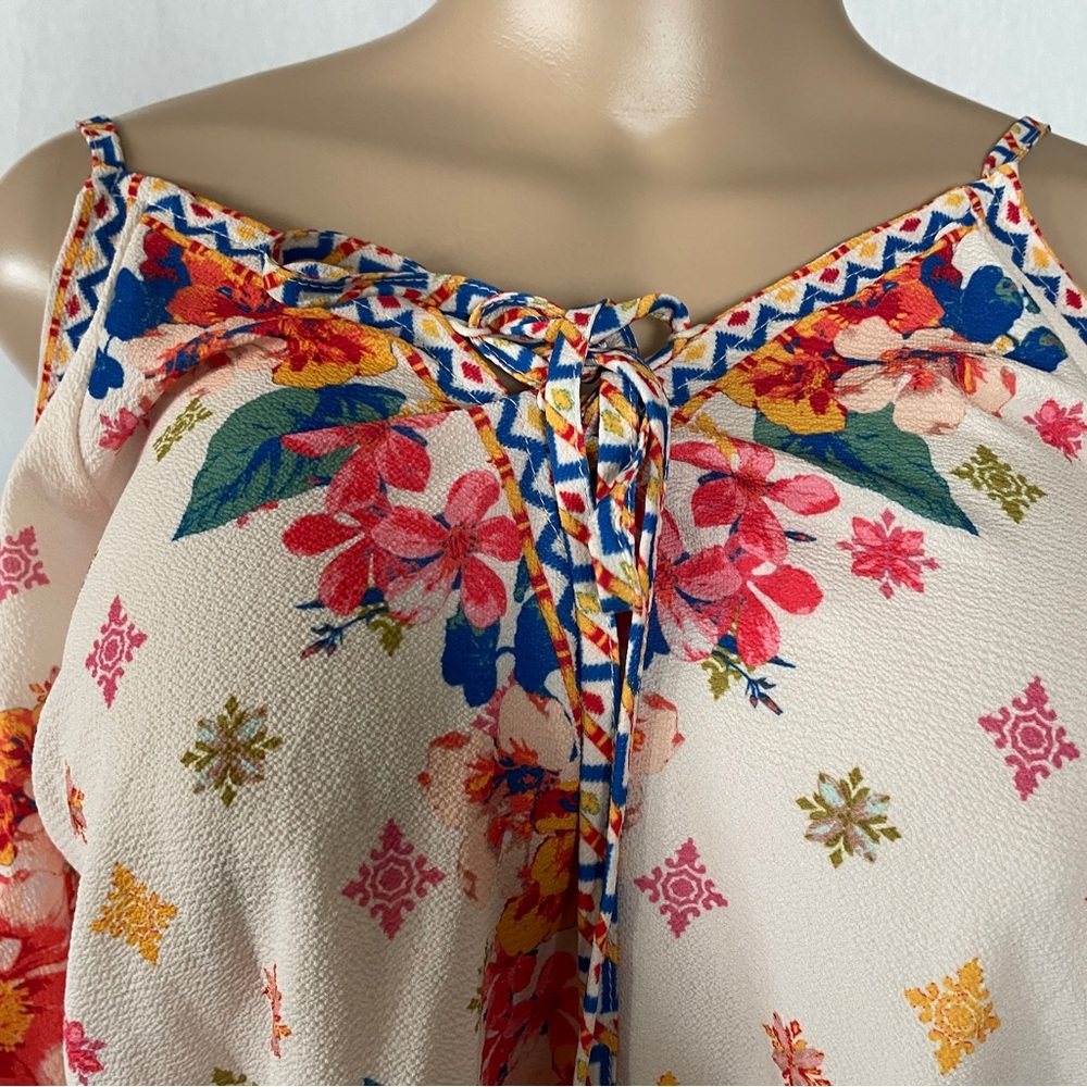 Flying Tomato Sz XS Blouse Women Beige Pullover Cold Shoulder V-Neck Boho Preppy - Picture 5 of 9